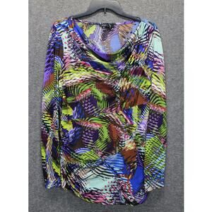 Etcetera XL Top Cowl Neck Long Sleeve Side Zip Multicolor Abstract Stretch